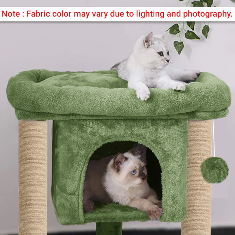 Furrlovers Cat & Kitten Scratching Post Activity Tree with Plush Fur, Jute Rope & Detachable Bed (Green) - Image 2