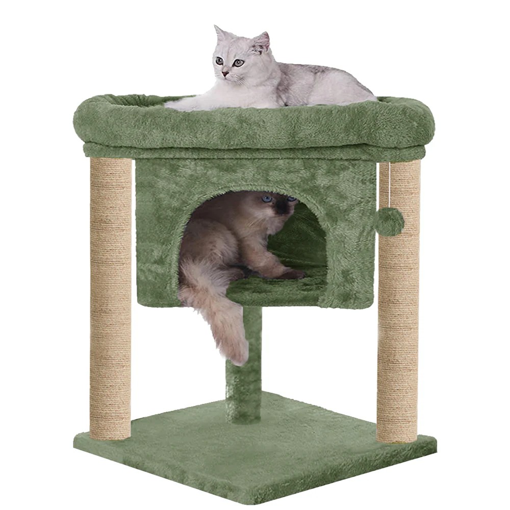 Furrlovers Cat & Kitten Scratching Post Activity Tree with Plush Fur, Jute Rope & Detachable Bed (Green) - Image 4