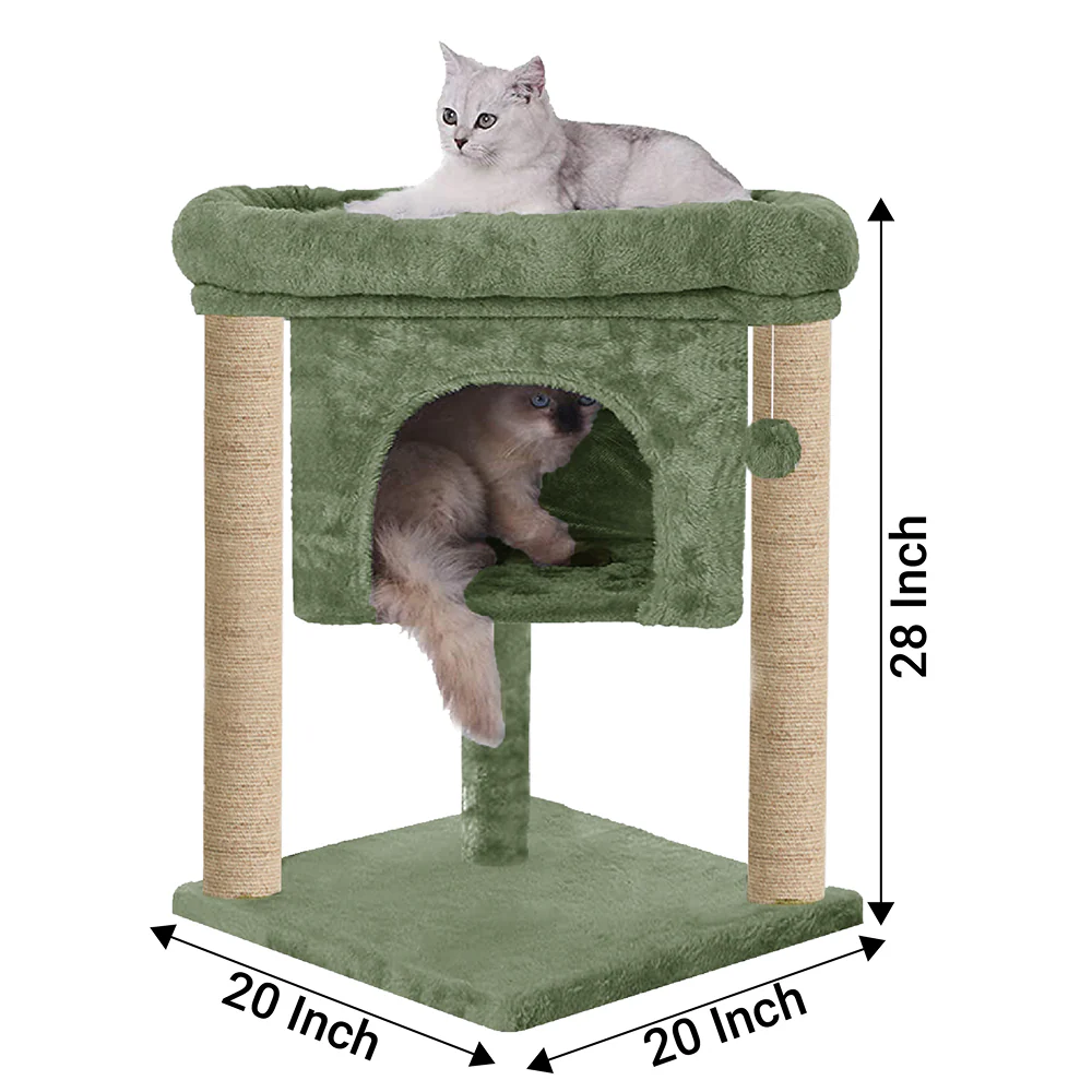Furrlovers Cat & Kitten Scratching Post Activity Tree with Plush Fur, Jute Rope & Detachable Bed (Green) - Image 5