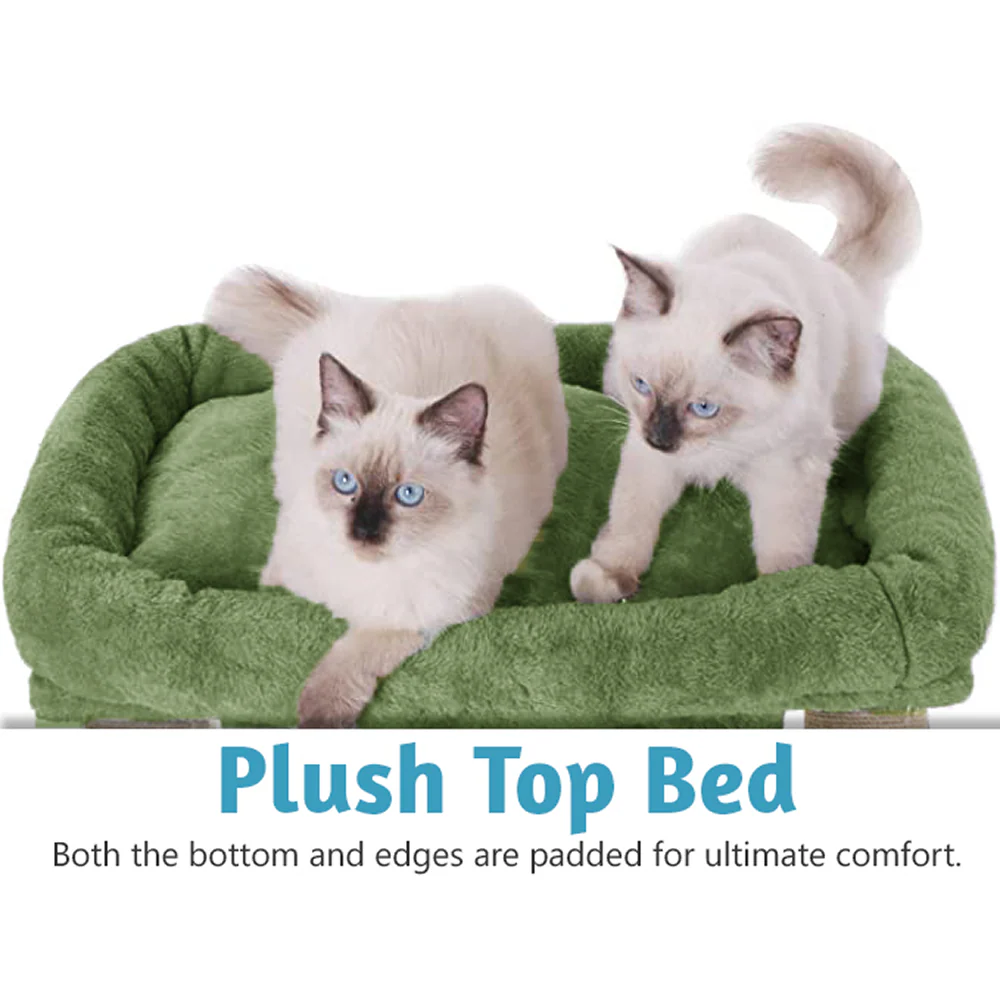 Furrlovers Cat & Kitten Scratching Post Activity Tree with Plush Fur, Jute Rope & Detachable Bed (Green) - Image 6