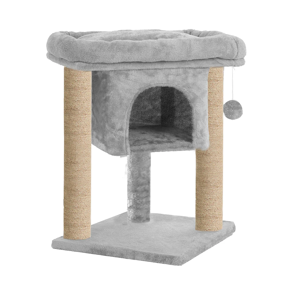 Furrlovers Cat & Kitten Scratching Post Activity Tree with Plush Fur, Jute Rope & Detachable Bed (Grey)