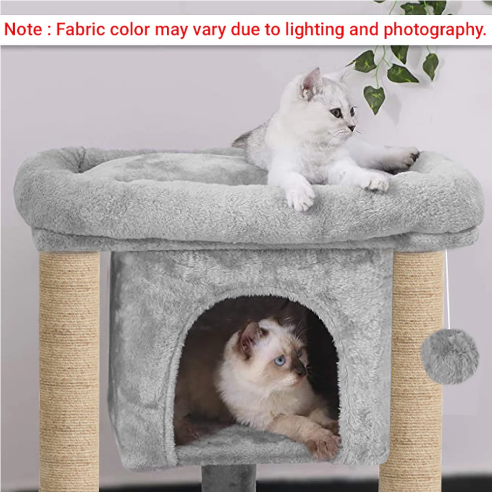 Furrlovers Cat & Kitten Scratching Post Activity Tree with Plush Fur, Jute Rope & Detachable Bed (Grey) - Image 4
