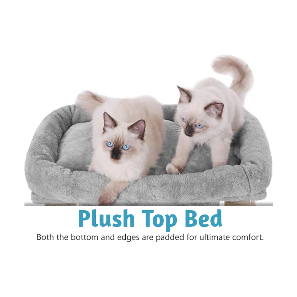 Furrlovers Cat & Kitten Scratching Post Activity Tree with Plush Fur, Jute Rope & Detachable Bed (Grey) - Image 5