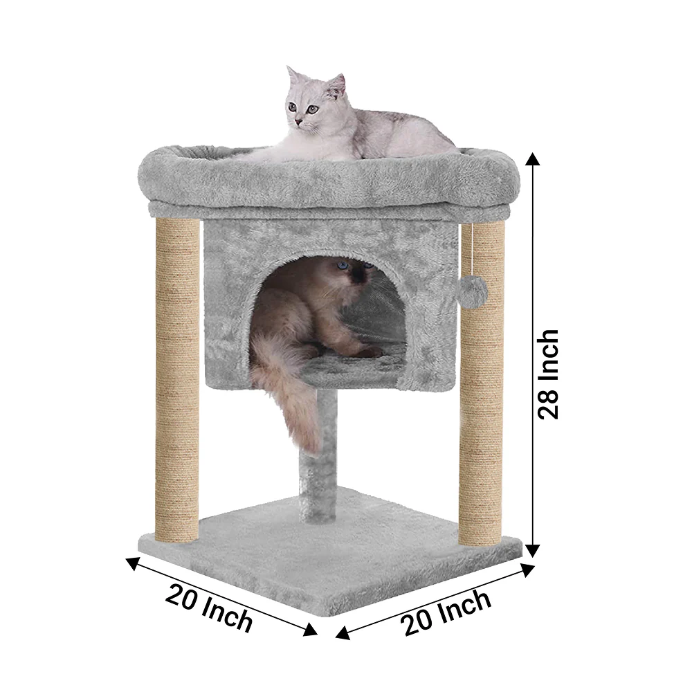 Furrlovers Cat & Kitten Scratching Post Activity Tree with Plush Fur, Jute Rope & Detachable Bed (Grey) - Image 6