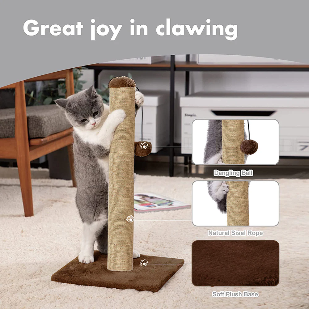 Furrlovers Cat & Kitten Scratching Post Tree with Hammock, Toy & Jute Rope (Brown) - Image 5