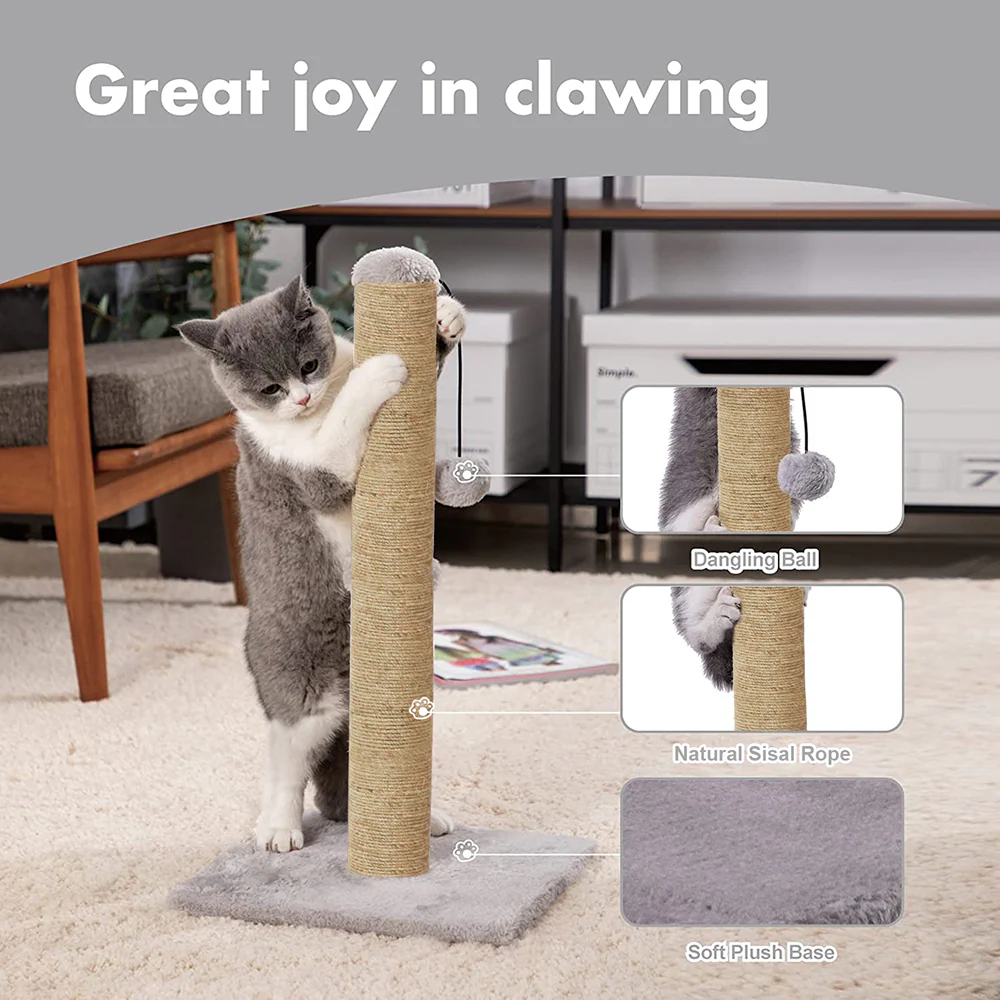Furrlovers Cat & Kitten Scratching Post Tree with Hammock, Toy & Jute Rope (Grey) - Image 3