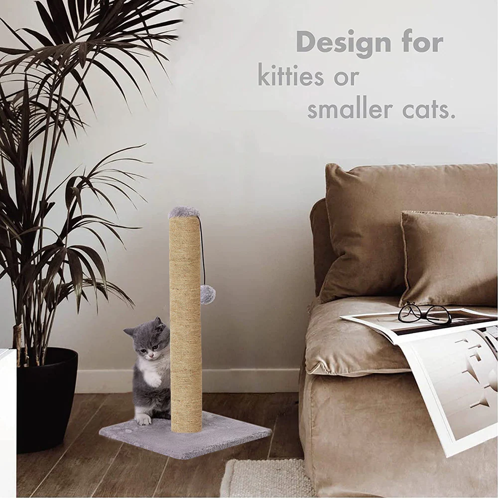 Furrlovers Cat & Kitten Scratching Post Tree with Hammock, Toy & Jute Rope (Grey) - Image 6