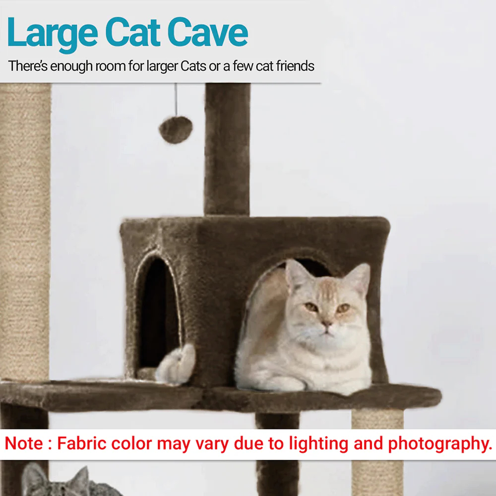 Furrlovers Cat Tree with Condo, Hammock, Hanging Ball & Jute Rope Scratching Posts (Brown) - Image 3