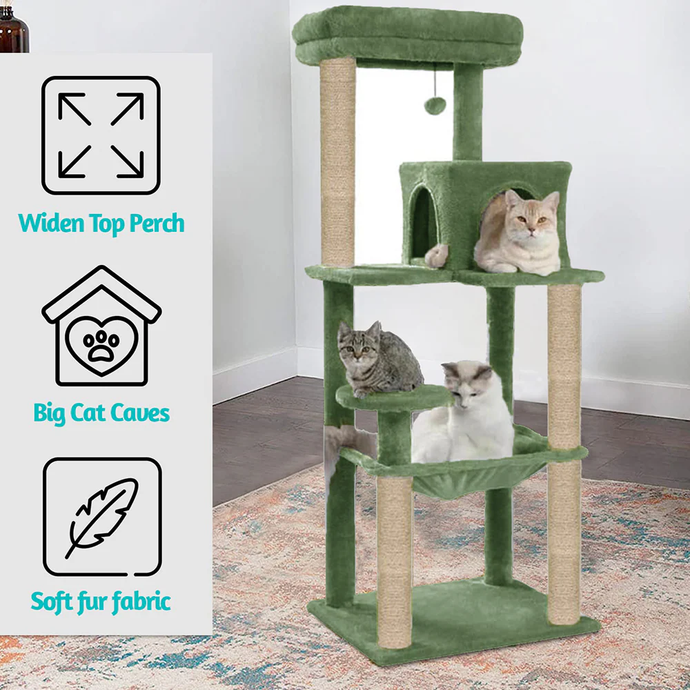 Furrlovers Cat Tree with Condo, Hammock, Hanging Ball & Jute Rope Scratching Posts (Green) - Image 4