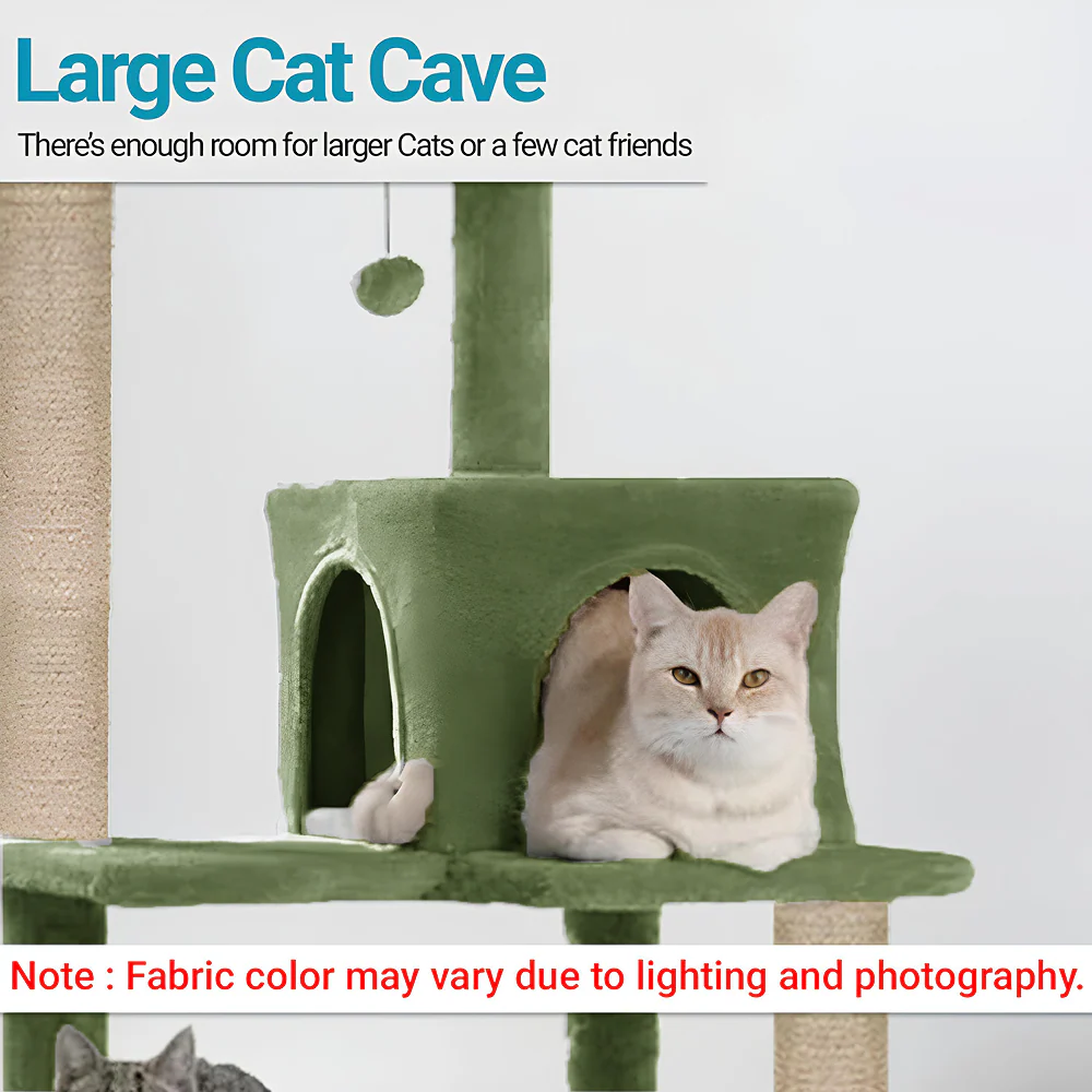 Furrlovers Cat Tree with Condo, Hammock, Hanging Ball & Jute Rope Scratching Posts (Green) - Image 5