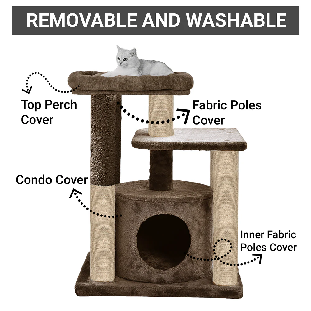 Furrlovers Cat Tree with Condo, Top Perch & Jute Rope Scratching Posts (Brown) - Image 2