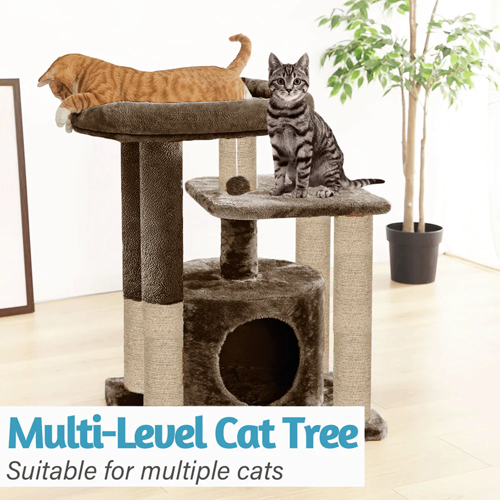 Furrlovers Cat Tree with Condo, Top Perch & Jute Rope Scratching Posts (Brown) - Image 3