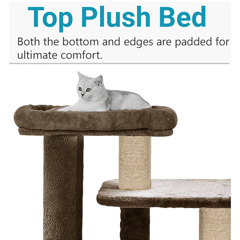 Furrlovers Cat Tree with Condo, Top Perch & Jute Rope Scratching Posts (Brown) - Image 4