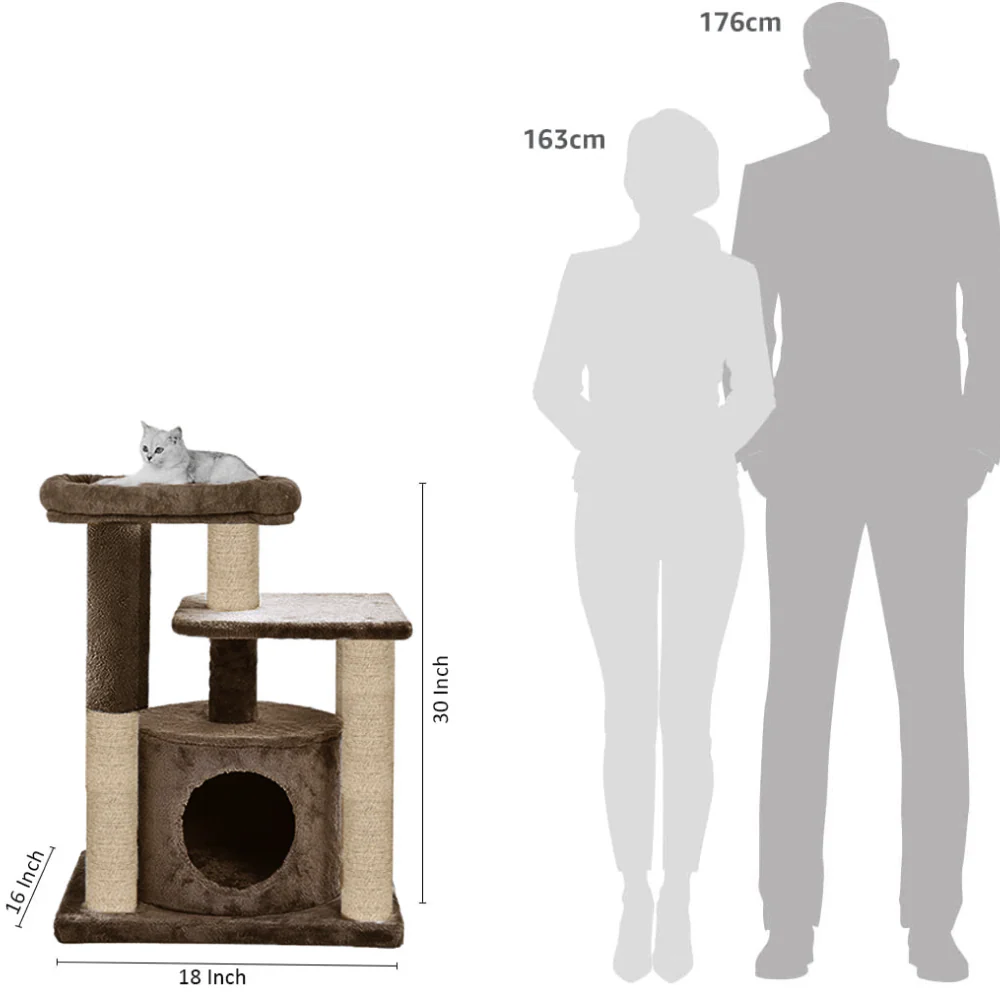 Furrlovers Cat Tree with Condo, Top Perch & Jute Rope Scratching Posts (Brown) - Image 7