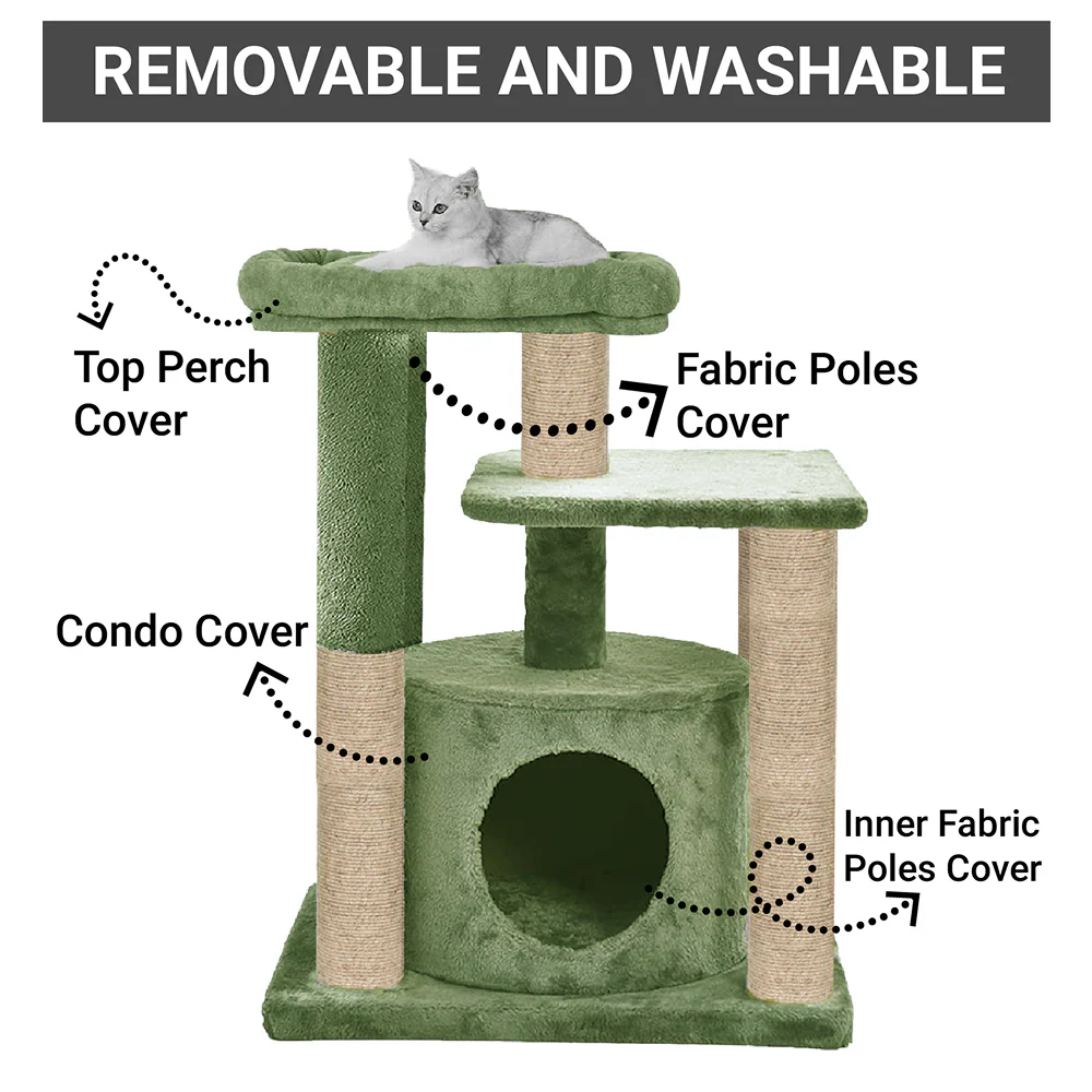 Furrlovers Cat Tree with Condo, Top Perch & Jute Rope Scratching Posts (Green) - Image 2