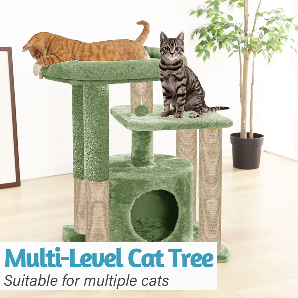 Furrlovers Cat Tree with Condo, Top Perch & Jute Rope Scratching Posts (Green) - Image 5