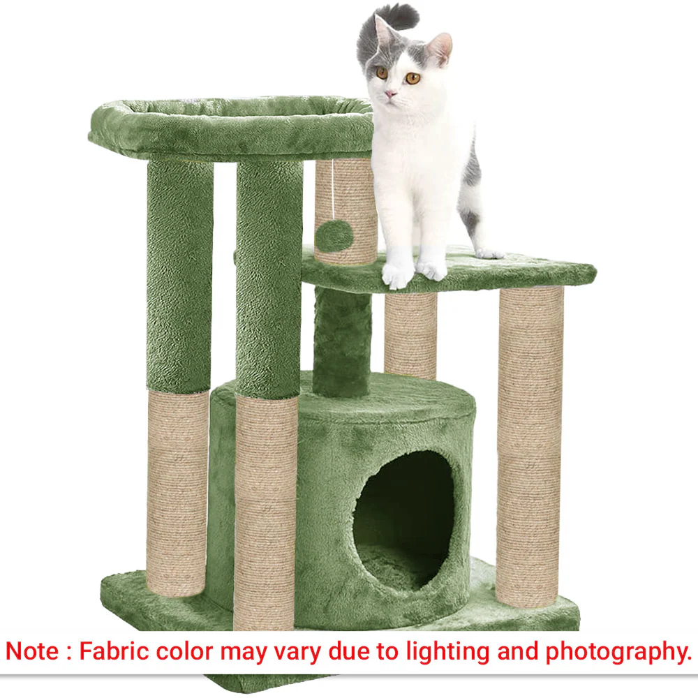 Furrlovers Cat Tree with Condo, Top Perch & Jute Rope Scratching Posts (Green) - Image 6