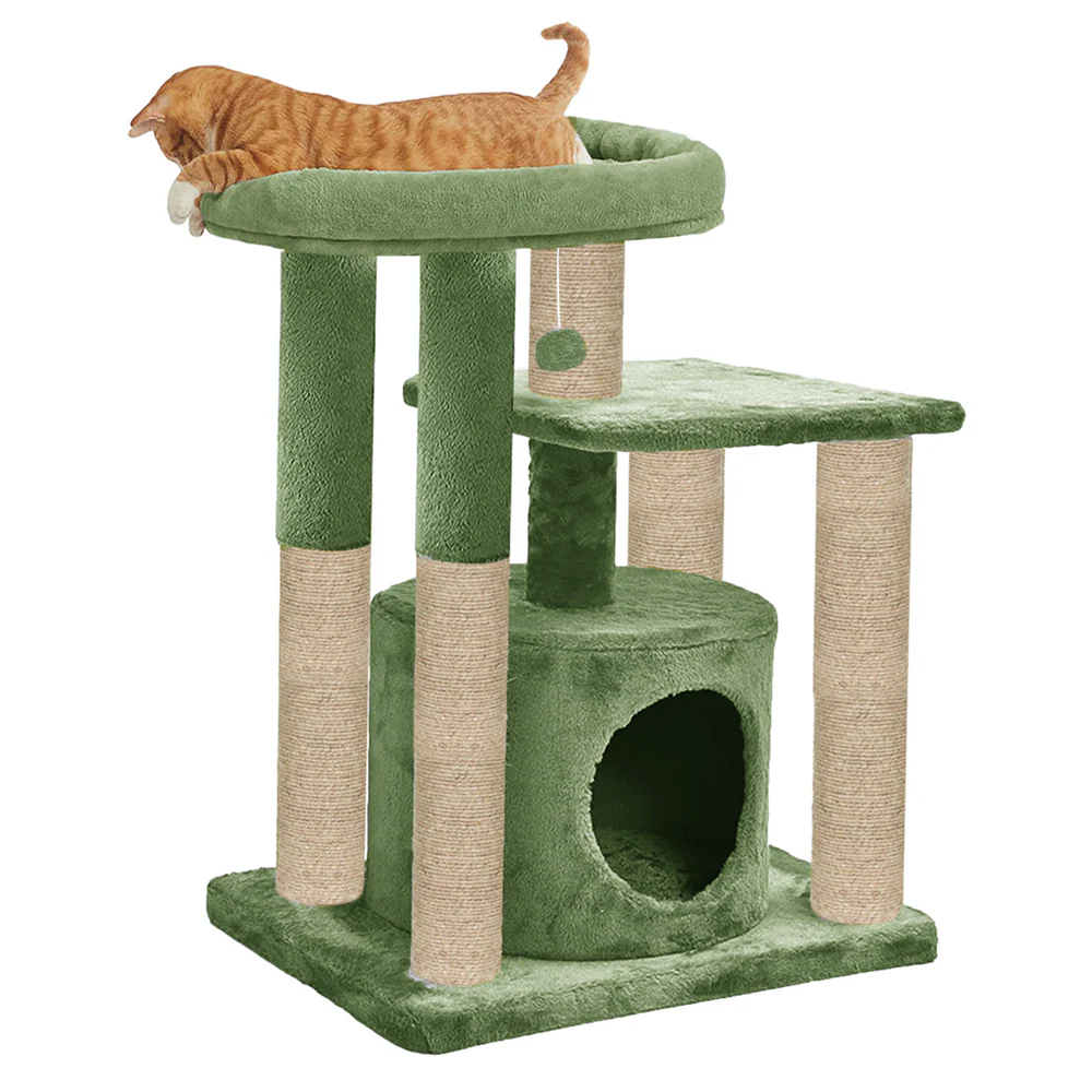 Furrlovers Cat Tree with Condo, Top Perch & Jute Rope Scratching Posts (Green) - Image 8