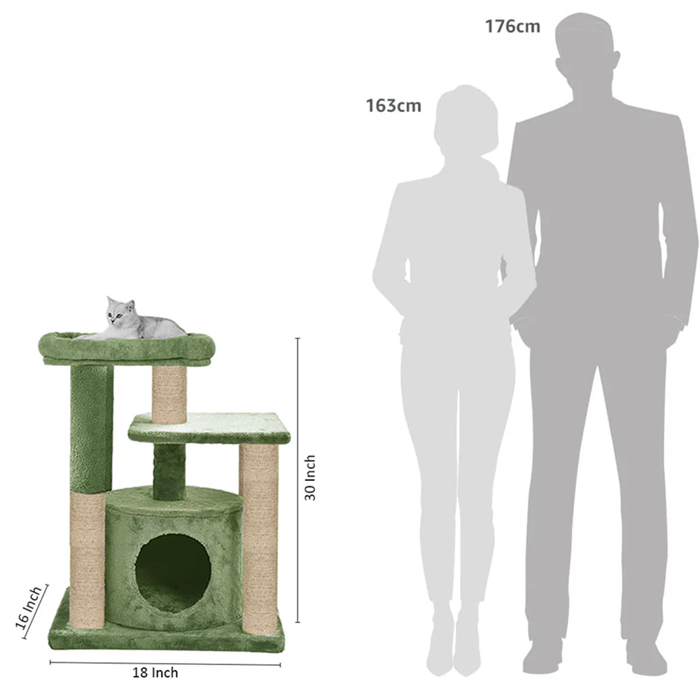 Furrlovers Cat Tree with Condo, Top Perch & Jute Rope Scratching Posts (Green) - Image 9