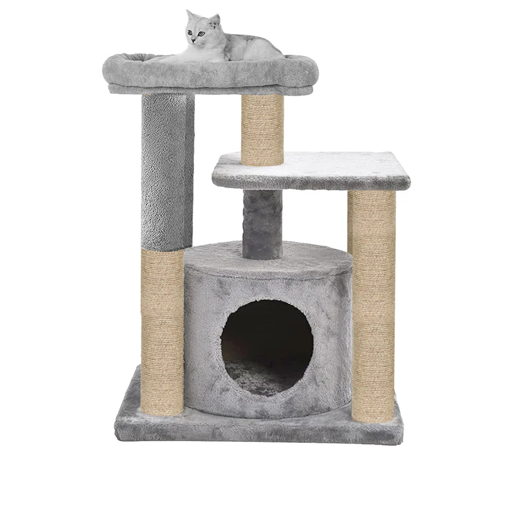 Furrlovers Cat Tree with Condo, Top Perch & Jute Rope Scratching Posts (Grey)
