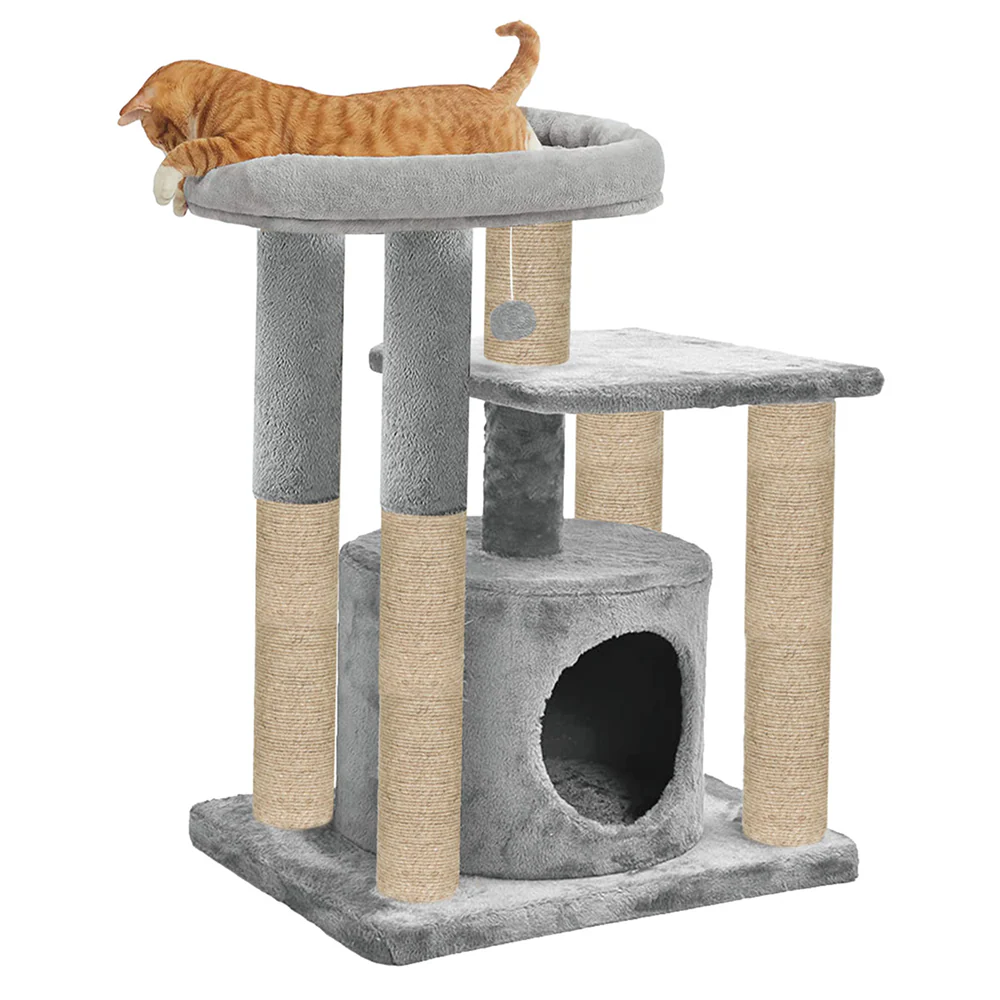 Furrlovers Cat Tree with Condo, Top Perch & Jute Rope Scratching Posts (Grey) - Image 2
