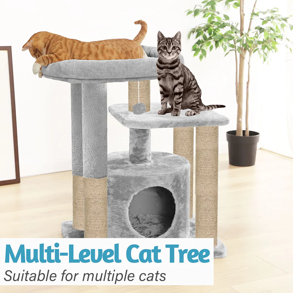 Furrlovers Cat Tree with Condo, Top Perch & Jute Rope Scratching Posts (Grey) - Image 3