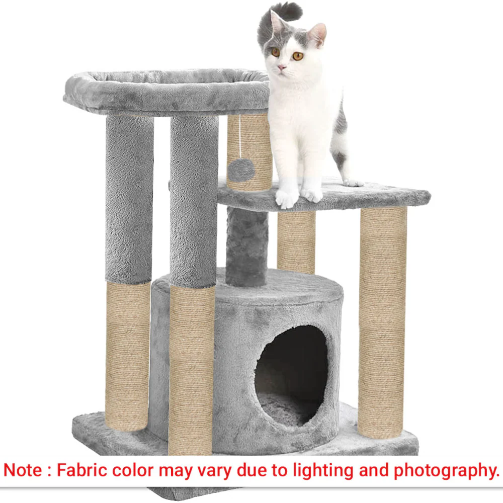 Furrlovers Cat Tree with Condo, Top Perch & Jute Rope Scratching Posts (Grey) - Image 4