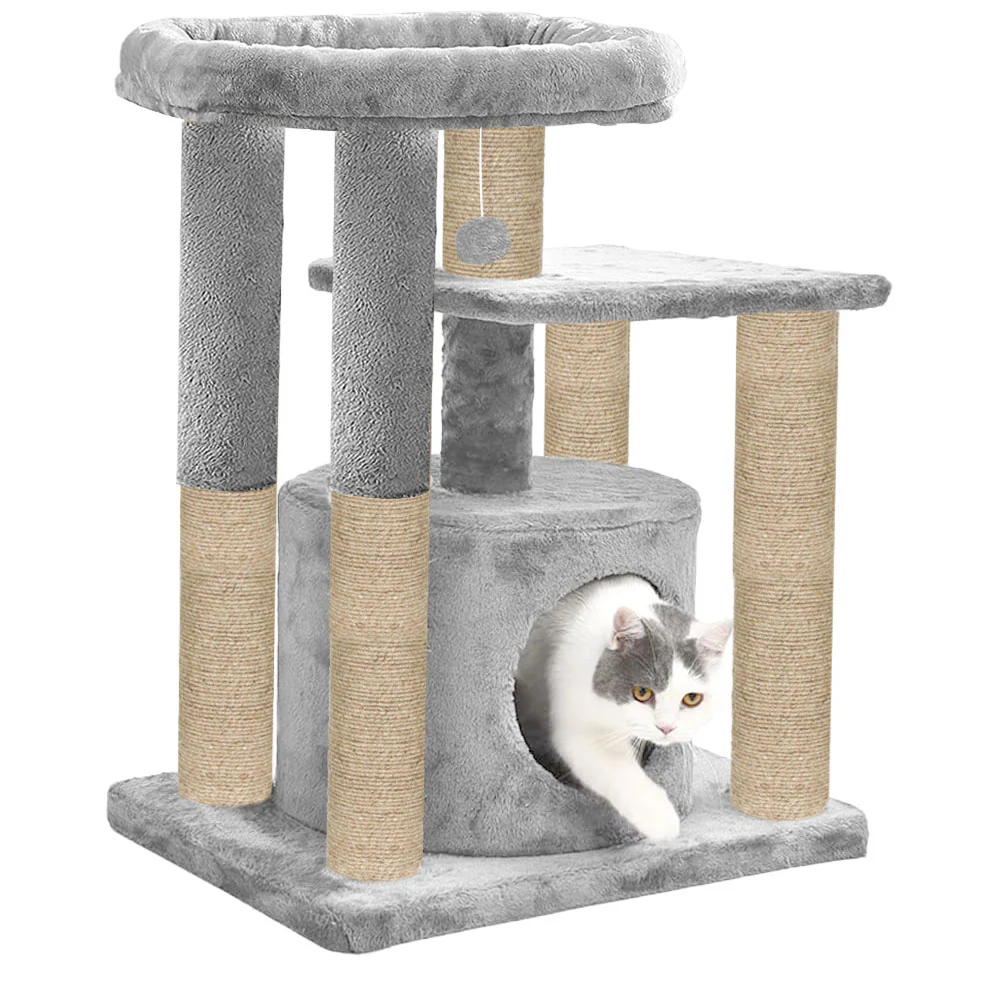 Furrlovers Cat Tree with Condo, Top Perch & Jute Rope Scratching Posts (Grey) - Image 5