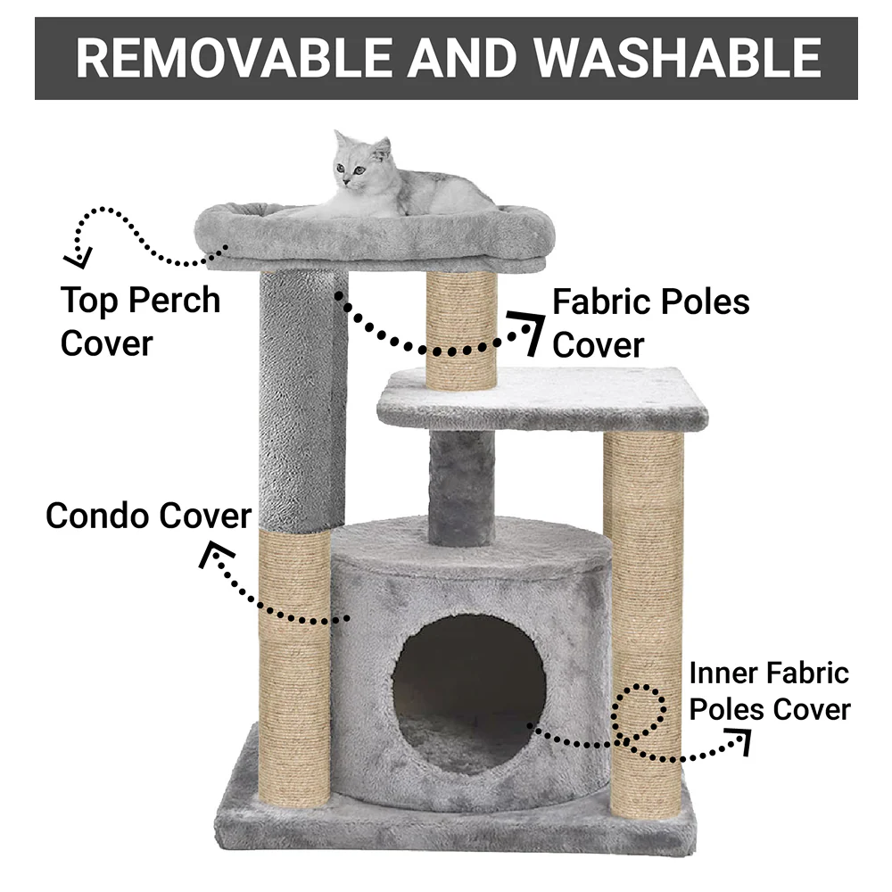 Furrlovers Cat Tree with Condo, Top Perch & Jute Rope Scratching Posts (Grey) - Image 7