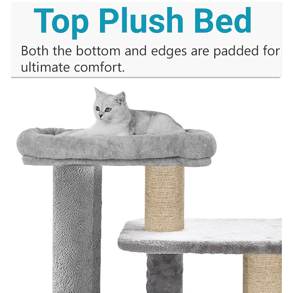 Furrlovers Cat Tree with Condo, Top Perch & Jute Rope Scratching Posts (Grey) - Image 8