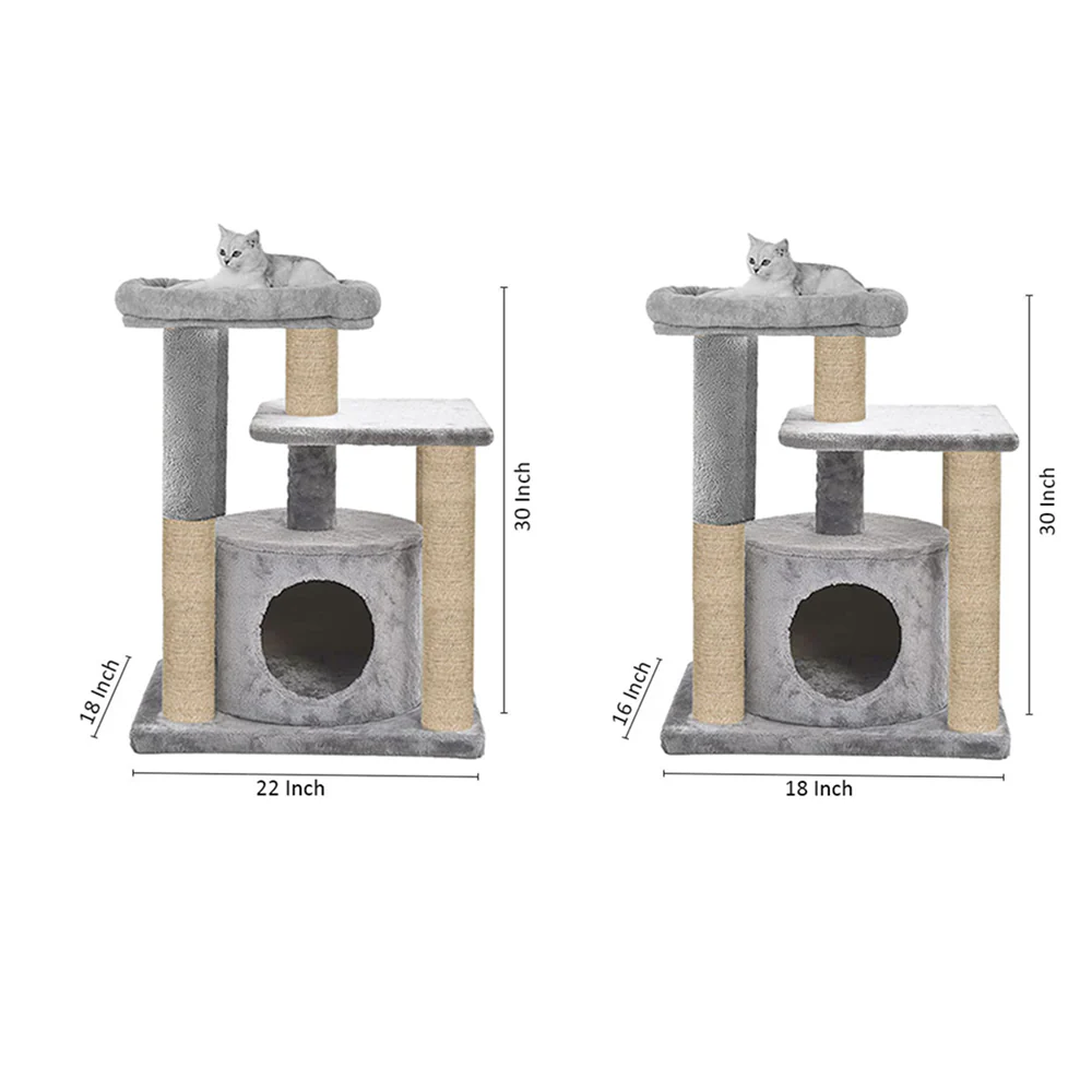 Furrlovers Cat Tree with Condo, Top Perch & Jute Rope Scratching Posts (Grey) - Image 9