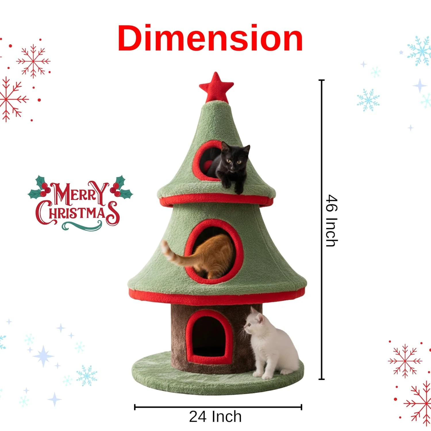 Furrlovers Christmas Tree Multi Level Cat Tower with Condo Hideouts & Scratching Posts(Green) - Image 2