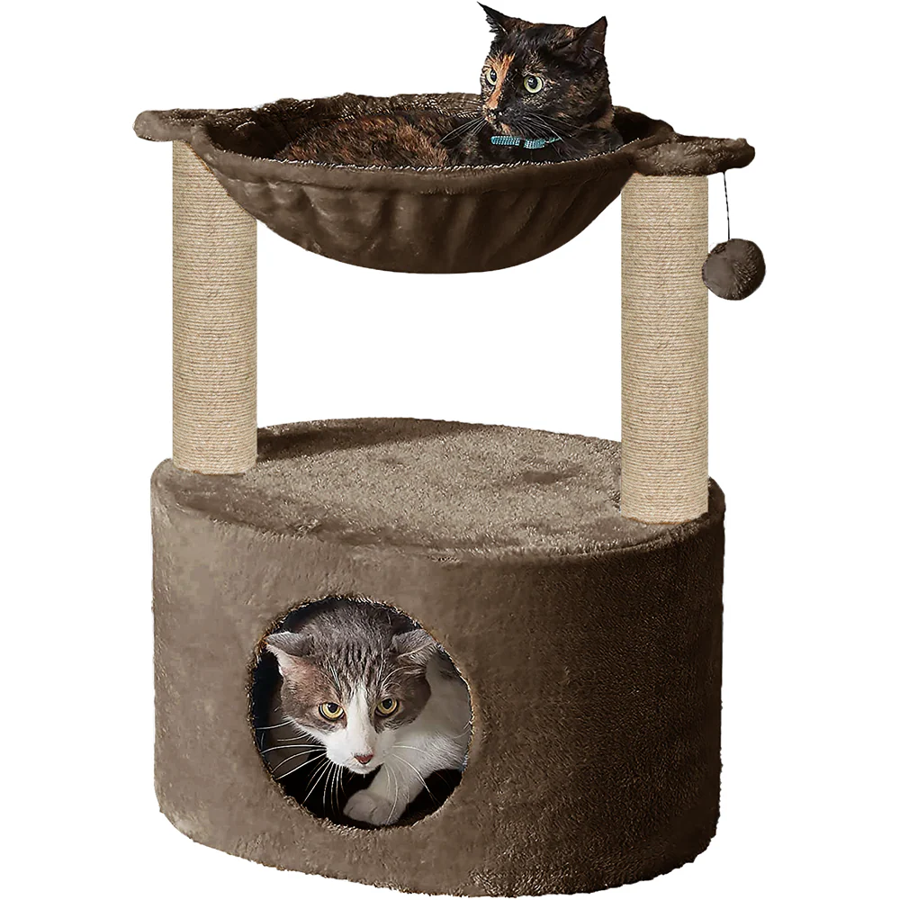 Furrlovers Dual Level Cat Bed and Scratching Post with Hammock (Brown)