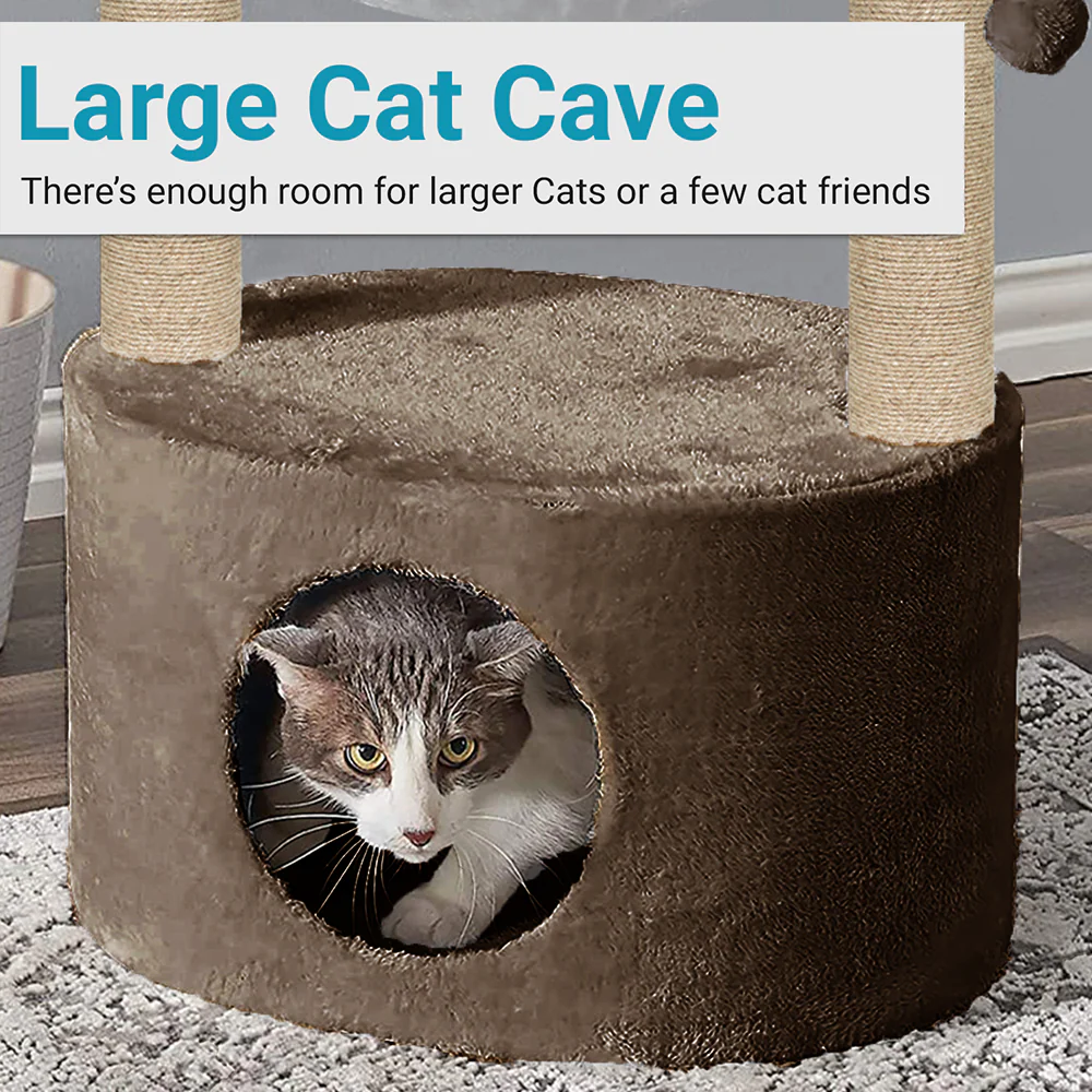 Furrlovers Dual Level Cat Bed and Scratching Post with Hammock (Brown) - Image 2