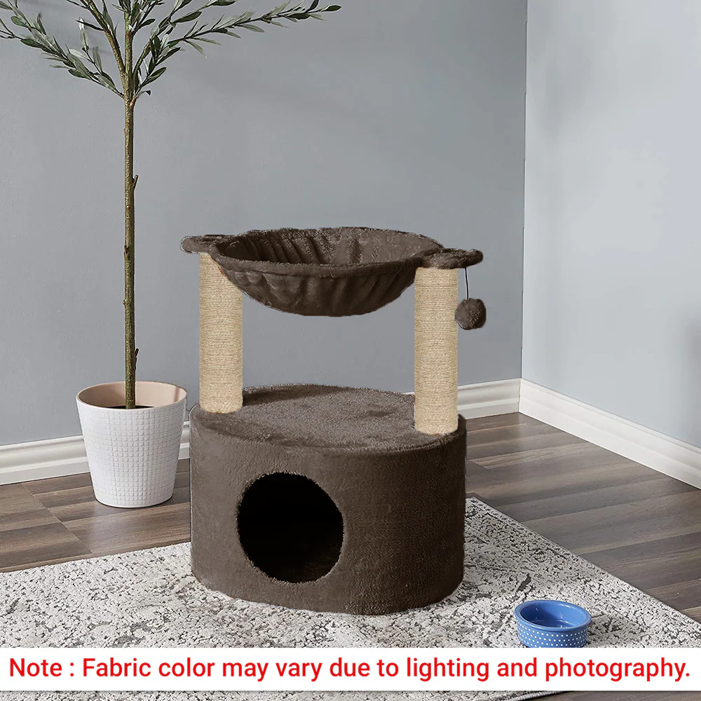 Furrlovers Dual Level Cat Bed and Scratching Post with Hammock (Brown) - Image 3