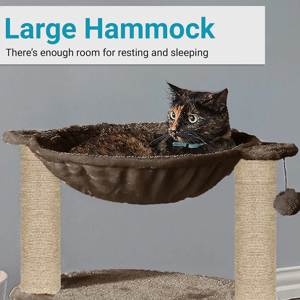 Furrlovers Dual Level Cat Bed and Scratching Post with Hammock (Brown) - Image 4