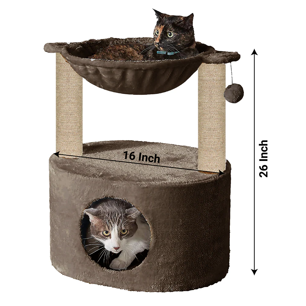 Furrlovers Dual Level Cat Bed and Scratching Post with Hammock (Brown) - Image 5