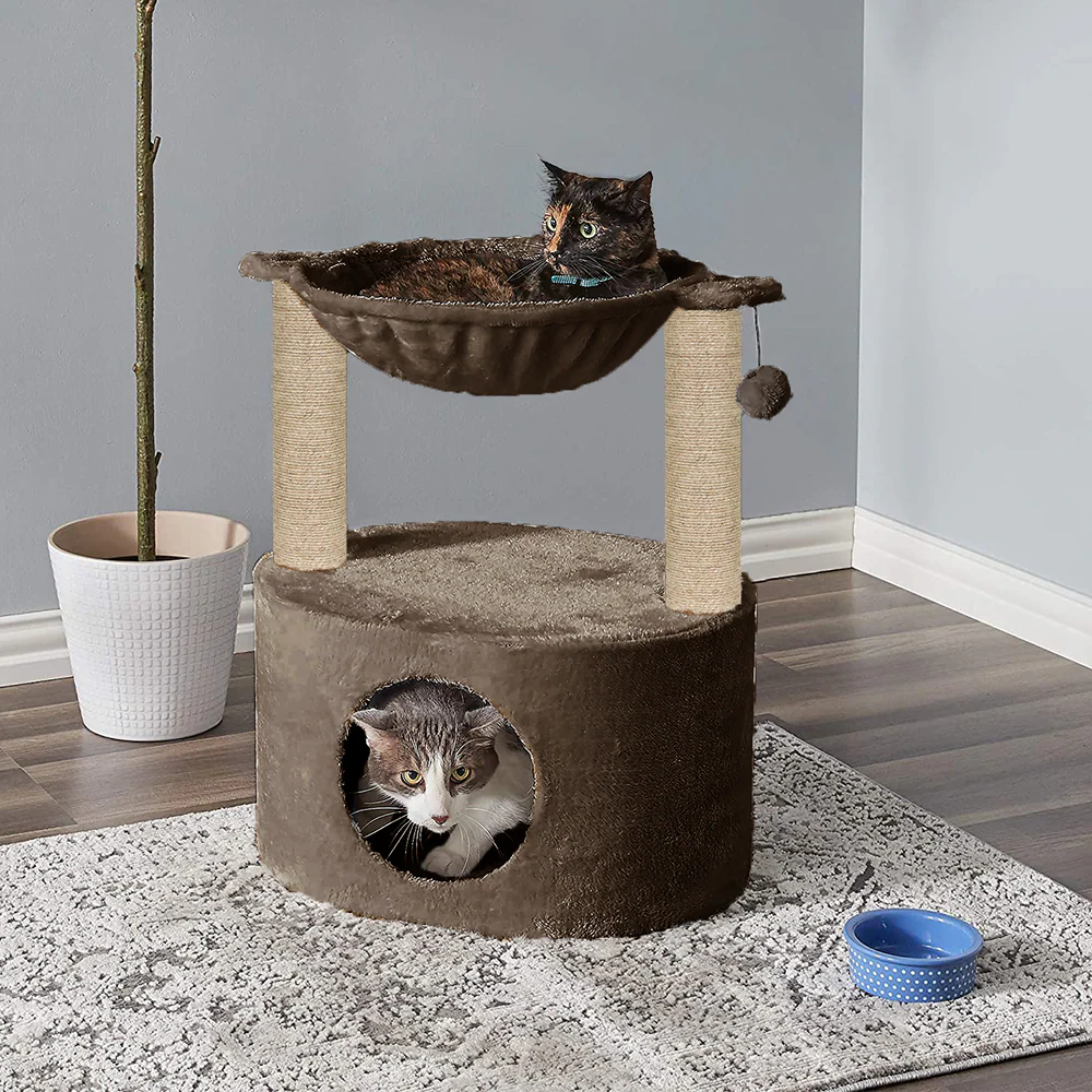 Furrlovers Dual Level Cat Bed and Scratching Post with Hammock (Brown) - Image 6
