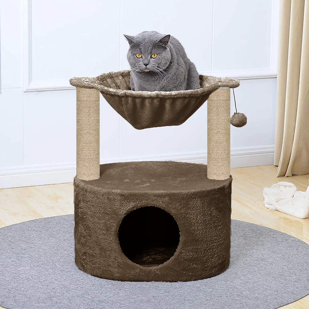 Furrlovers Dual Level Cat Bed and Scratching Post with Hammock (Brown) - Image 7