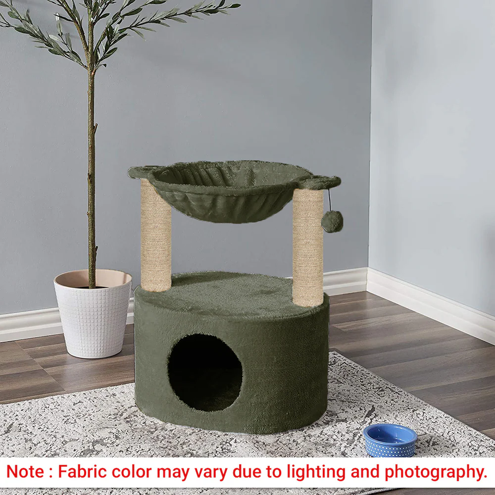 Furrlovers Dual Level Cat Bed and Scratching Post with Hammock (Green) - Image 3