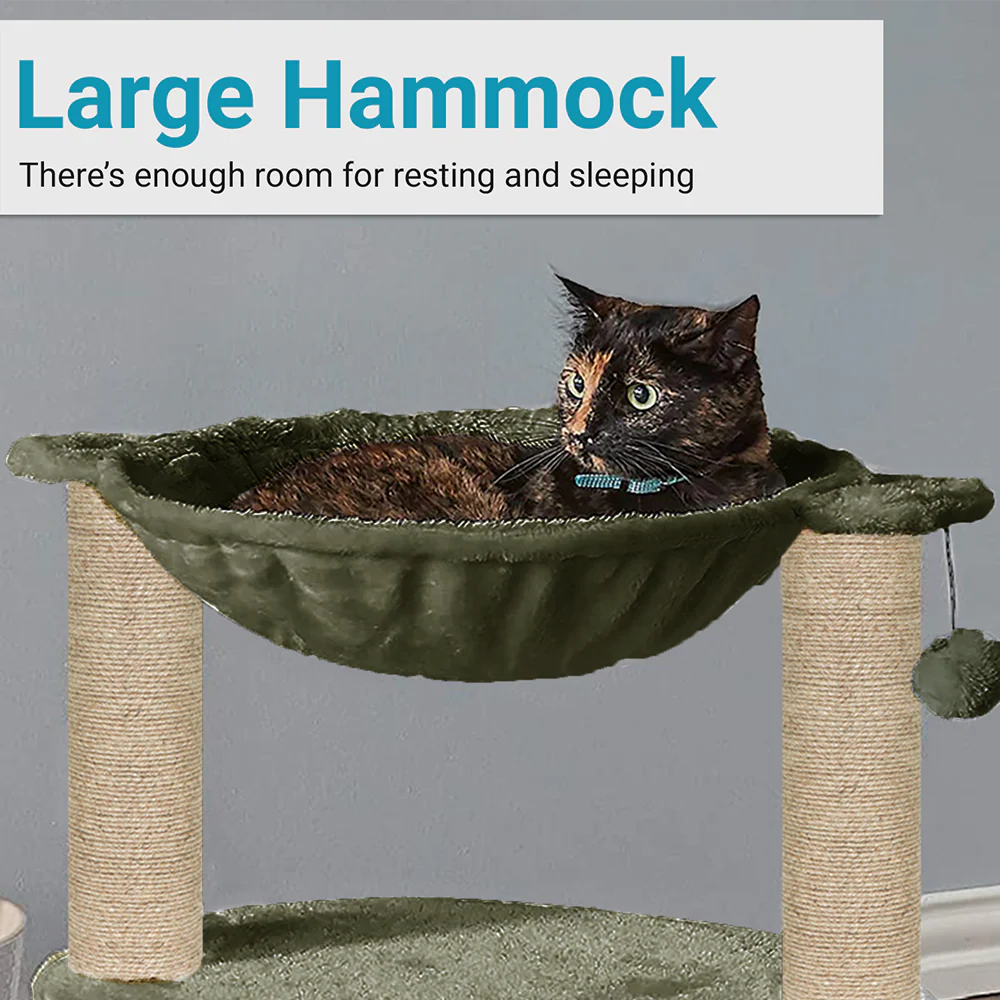 Furrlovers Dual Level Cat Bed and Scratching Post with Hammock (Green) - Image 4