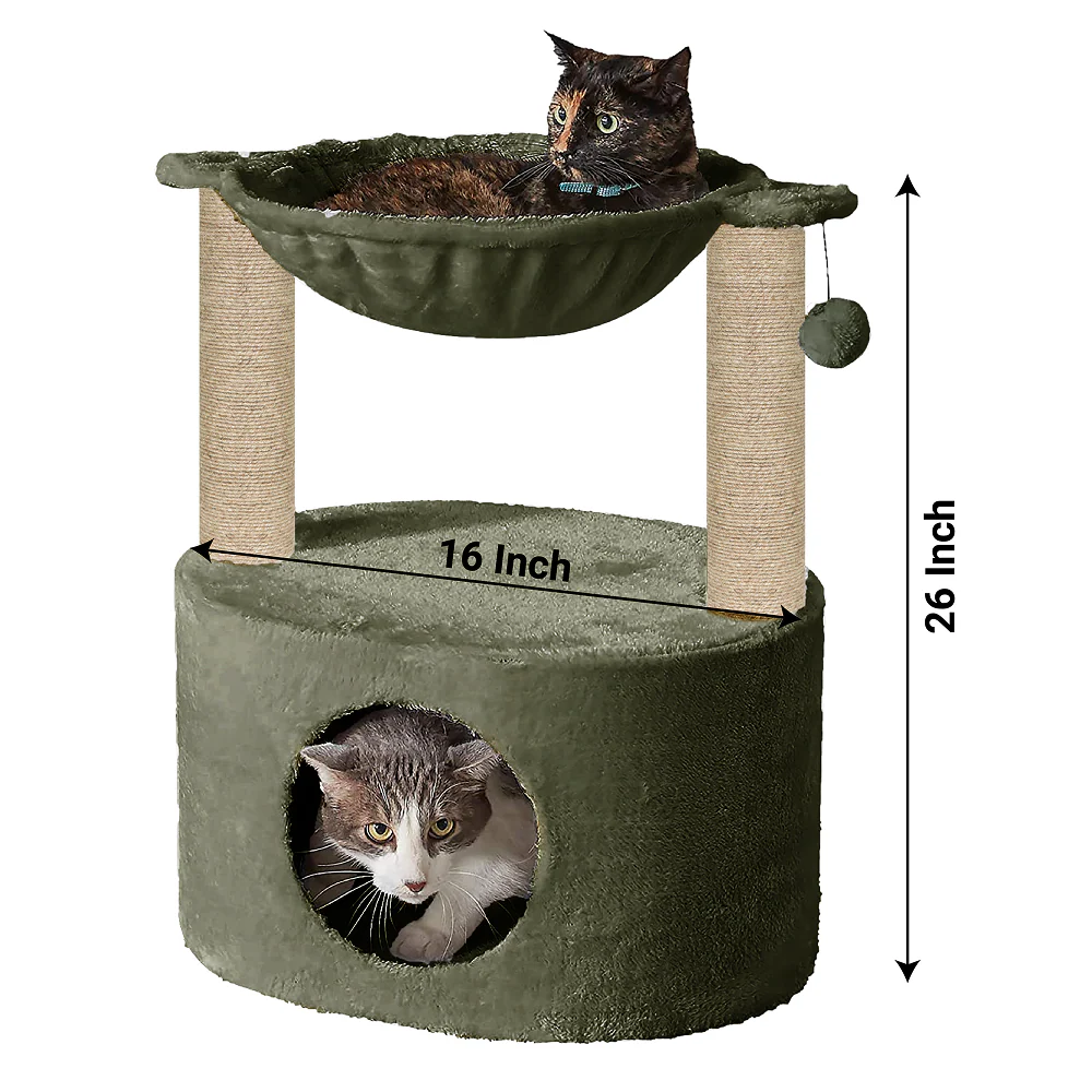 Furrlovers Dual Level Cat Bed and Scratching Post with Hammock (Green) - Image 5