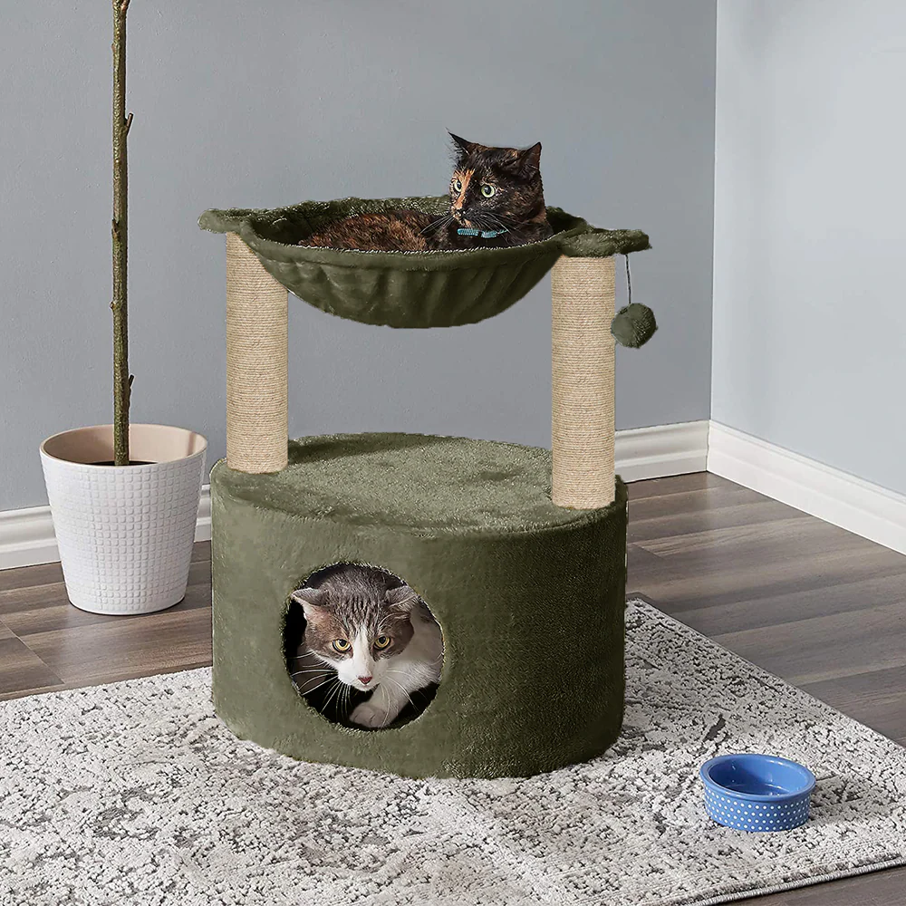 Furrlovers Dual Level Cat Bed and Scratching Post with Hammock (Green) - Image 6