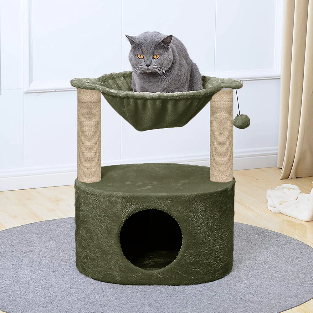 Furrlovers Dual Level Cat Bed and Scratching Post with Hammock (Green) - Image 7