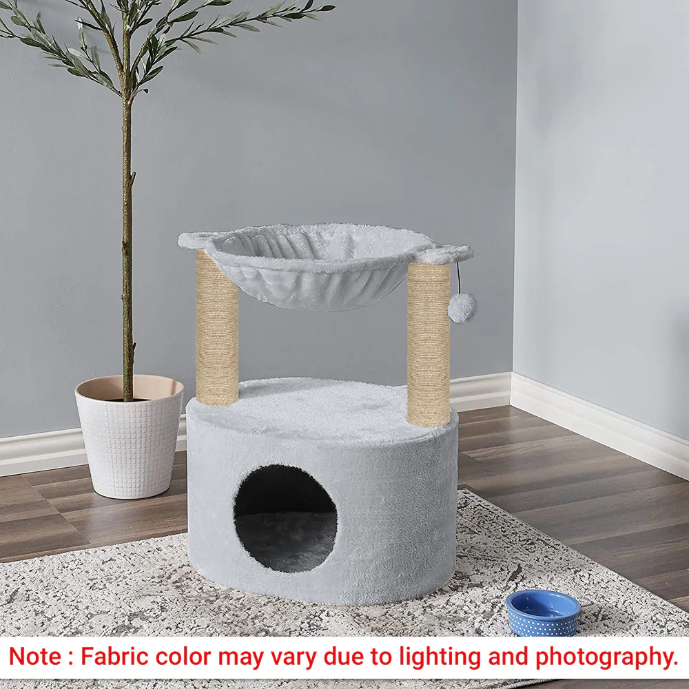 Furrlovers Dual Level Cat Bed and Scratching Post with Hammock (Grey)