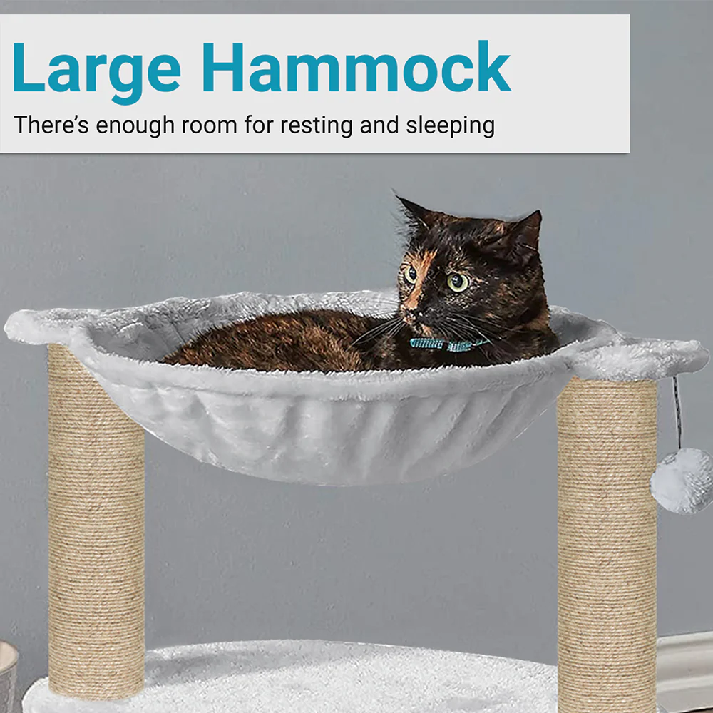 Furrlovers Dual Level Cat Bed and Scratching Post with Hammock (Grey) - Image 2
