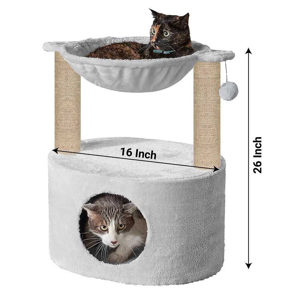 Furrlovers Dual Level Cat Bed and Scratching Post with Hammock (Grey) - Image 3