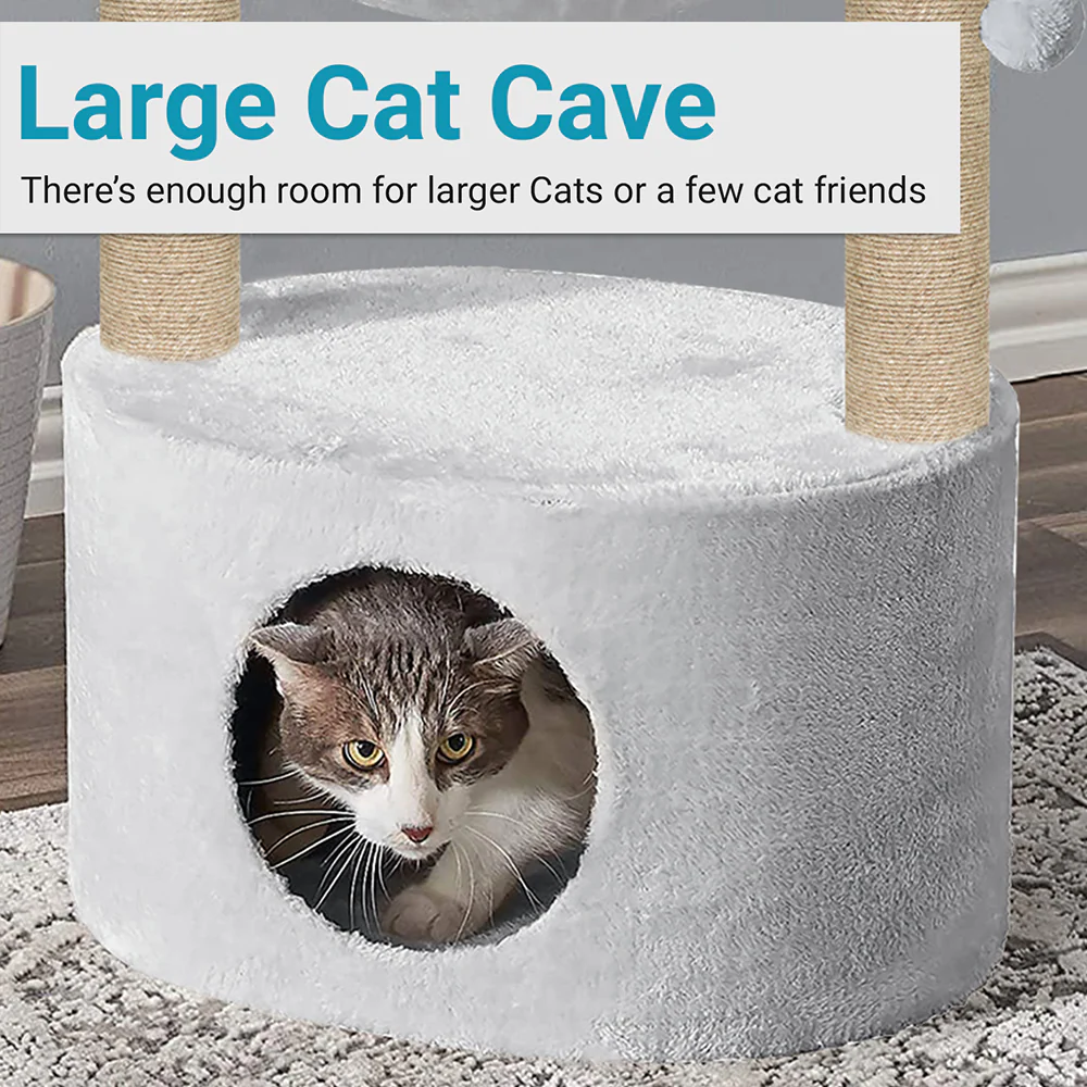 Furrlovers Dual Level Cat Bed and Scratching Post with Hammock (Grey) - Image 4