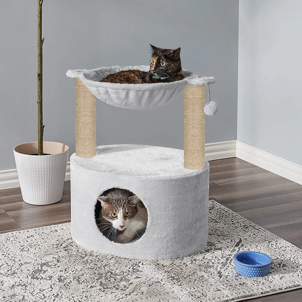 Furrlovers Dual Level Cat Bed and Scratching Post with Hammock (Grey) - Image 5