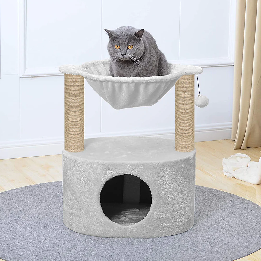Furrlovers Dual Level Cat Bed and Scratching Post with Hammock (Grey) - Image 6